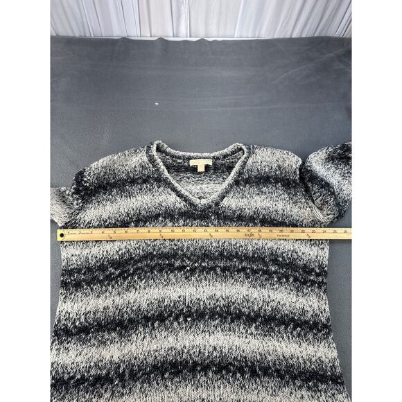 MICHAEL Michael Kors Black & White Stripe V-Neck‎ Knit Pullover Sweater XL - Picture 5 of 7